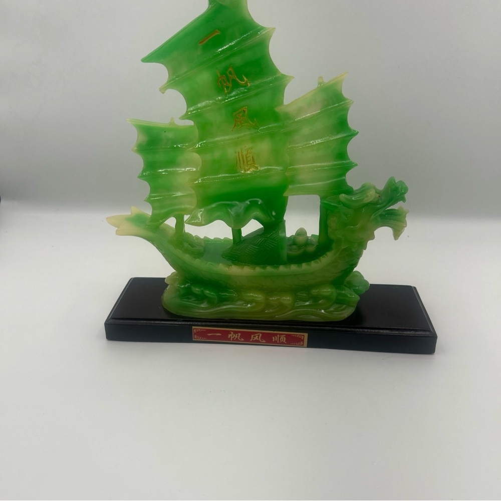 Jade Green Dragon Ship Figurine